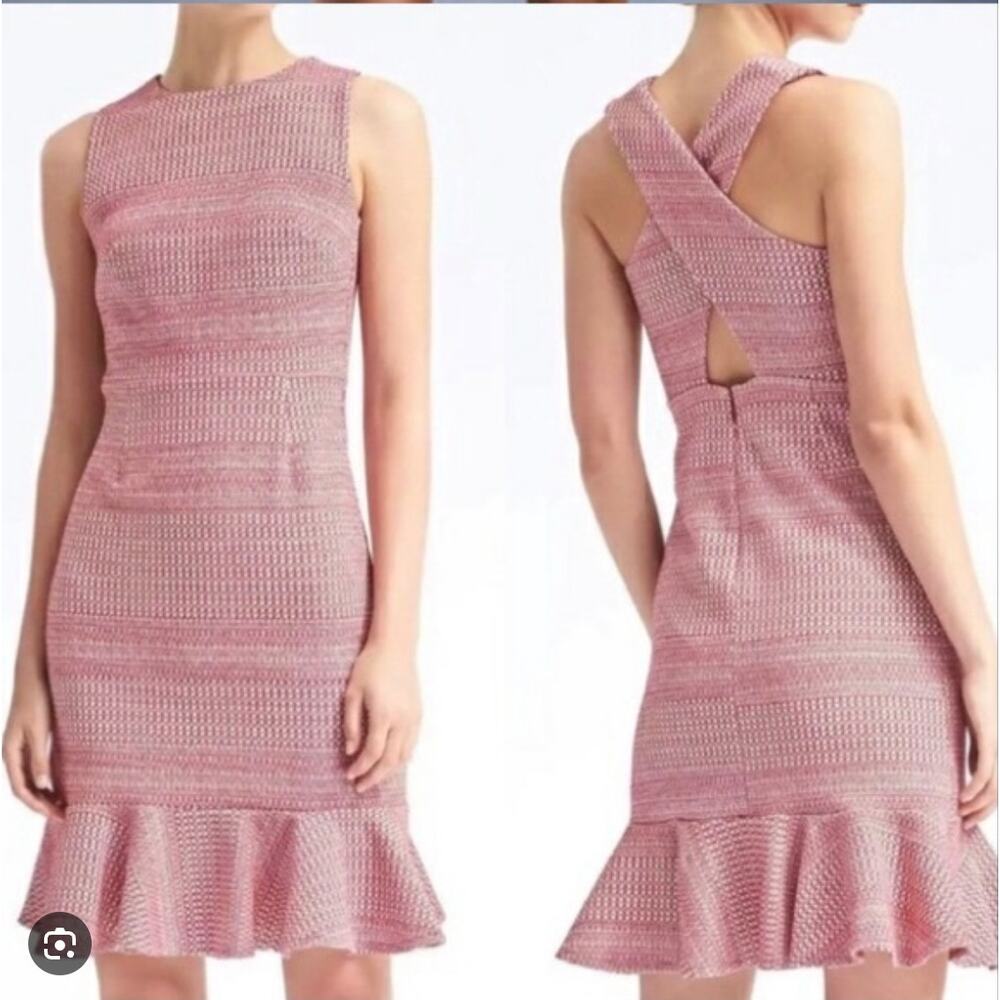 Banana Republic Pink Textured Midi Dress with Crossback